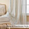 imageEstelar Textiler Sage Green Boho Farmhouse Curtains 84 Inches Long 2 Panels Soft Linen Textured Embroidered Curtains for Living Room Light Filtering Grommet Semi Sheer Drapes for Bedroom 52Wx84LBeigeAqua Embroidery