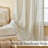 imageEstelar Textiler Sage Green Boho Farmhouse Curtains 84 Inches Long 2 Panels Soft Linen Textured Embroidered Curtains for Living Room Light Filtering Grommet Semi Sheer Drapes for Bedroom 52Wx84LBeigeAqua Embroidery