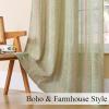 imageEstelar Textiler Sage Green Boho Farmhouse Curtains 84 Inches Long 2 Panels Soft Linen Textured Embroidered Curtains for Living Room Light Filtering Grommet Semi Sheer Drapes for Bedroom 52Wx84LSage GreenPink Embroidery