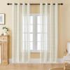 imageEstelar Textiler Sage Green Boho Farmhouse Curtains 84 Inches Long 2 Panels Soft Linen Textured Embroidered Curtains for Living Room Light Filtering Grommet Semi Sheer Drapes for Bedroom 52Wx84LBeigeAqua Embroidery