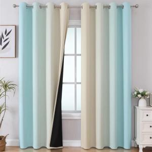 imageEstelar Textiler Aqua and Beige Gradient Blackout Curtains 84 Inches Long Thermal Insulated Ombre Blackout Drapes for Bedroom Room Darkening Energy Saving Curtains for Living Room 52Wx84L 2 Panels