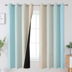 imageEstelar Textiler Aqua and Beige Gradient Blackout Curtains for Boys Room Ombre Thermal Insulated Noise Reducing Blackout Drapes for Playroom Full Room Darkening Grommet Curtains 52Wx63L 2 Panels