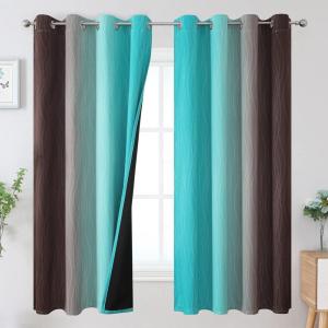 imageEstelar Textiler Brown and Teal Ombre Blackout Curtains 63 Inches Long for Kids Room Thermal Insulated Gradient Full Light Blocking Grommet Blackout Drapes for Bedroom 52Wx63L 2 Panels