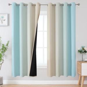 imageEstelar Textiler Full Room Darkening Gradient Blackout Curtains 72 Inch Length 2 Panels Set Ombre Aqua and Beige Thermal Insulated Full Light Blocking Grommet Blackout Drapes for Bedroom 52Wx72L