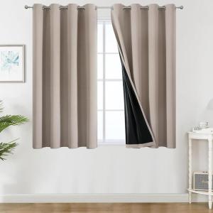 imageEstelar Textiler Khaki 100 Blackout Curtains for BedroomThermal Insulated Cold and Heat Blocking Grommet Curtains for Living Room Full Room Darkening Window Drapes with Black Liner52Wx84L2 PanelsNatural
