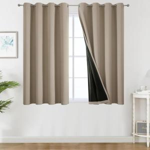 imageEstelar Textiler Khaki 100 Blackout Curtains for BedroomThermal Insulated Cold and Heat Blocking Grommet Curtains for Living Room Full Room Darkening Window Drapes with Black Liner52Wx84L2 PanelsKhaki