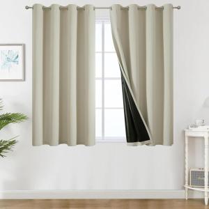 imageEstelar Textiler Khaki 100 Blackout Curtains for BedroomThermal Insulated Cold and Heat Blocking Grommet Curtains for Living Room Full Room Darkening Window Drapes with Black Liner52Wx84L2 PanelsCream