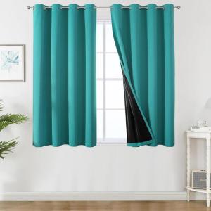 imageEstelar Textiler Khaki 100 Blackout Curtains for BedroomThermal Insulated Cold and Heat Blocking Grommet Curtains for Living Room Full Room Darkening Window Drapes with Black Liner52Wx84L2 PanelsTeal