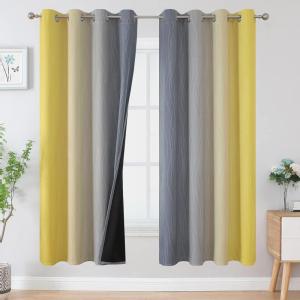 imageEstelar Textiler Ombre Grey and Yellow Blackout Curtains 72 Inch Length 2 Panels Full Light Blocking Curtains for Living RoomGrommet Thermal Insulated Gradient Drapes for Bedroom 52x72 Inch