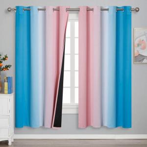 imageEstelar Textiler Ombre Pink and Blue Blackout Curtains 72 Inch Length 2 Panels Full Light Blocking Curtains for Bedroom Grommet Thermal Insulated Gradient Drapes for Living Room 52x72 Inch