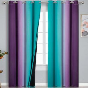 imageEstelar Textiler Ombre Purple Blackout Curtains 96 Inches Long Teal Curtains for Living Room Grommet Thermal Insulated Gradient Drapes Full Light Blocking Curtains for Bedroom52x96 Inch 2 Panels