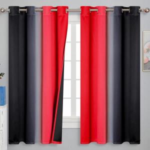 imageEstelar Textiler Ombre Red and Black Curtains 63 Inch Length 2 Panels 100 Blackout Curtains for Living Room Grommet Thermal Insulated Drapes Full Light Blocking Curtains for Bedroom 52x63 Inch