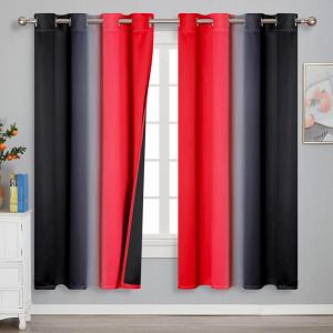 imageEstelar Textiler Ombre Red and Black Curtains 72 Inch Length 2 panels Complete Blackout Curtains for Bedroom Full Room Darkening Grommet Thermal Insulated Gradient Drapes for Living Room 52x72 Inch