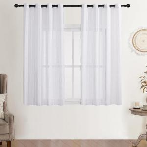imageEstelar Textiler Sage Green Boho Farmhouse Curtains 84 Inches Long 2 Panels Soft Linen Textured Embroidered Curtains for Living Room Light Filtering Grommet Semi Sheer Drapes for Bedroom 52Wx84LWhite