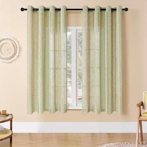 imageEstelar Textiler Sage Green Boho Farmhouse Curtains 84 Inches Long 2 Panels Soft Linen Textured Embroidered Curtains for Living Room Light Filtering Grommet Semi Sheer Drapes for Bedroom 52Wx84LSage GreenPink Embroidery