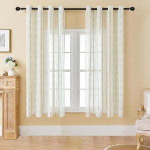imageEstelar Textiler Sage Green Boho Farmhouse Curtains 84 Inches Long 2 Panels Soft Linen Textured Embroidered Curtains for Living Room Light Filtering Grommet Semi Sheer Drapes for Bedroom 52Wx84LBeigeAqua Embroidery