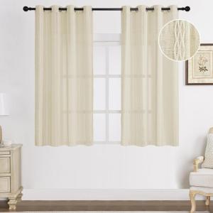 imageEstelar Textiler Sage Green Boho Farmhouse Curtains 84 Inches Long 2 Panels Soft Linen Textured Embroidered Curtains for Living Room Light Filtering Grommet Semi Sheer Drapes for Bedroom 52Wx84LNatural