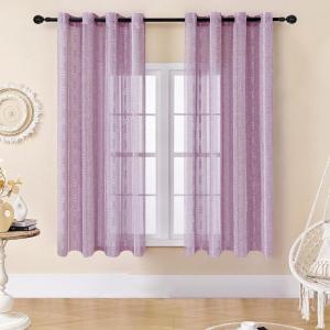 imageEstelar Textiler Sage Green Boho Farmhouse Curtains 84 Inches Long 2 Panels Soft Linen Textured Embroidered Curtains for Living Room Light Filtering Grommet Semi Sheer Drapes for Bedroom 52Wx84LLight PurpleWhite Embroidery