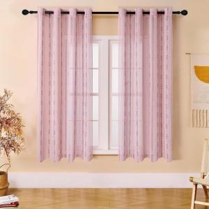 imageEstelar Textiler Sage Green Boho Farmhouse Curtains 84 Inches Long 2 Panels Soft Linen Textured Embroidered Curtains for Living Room Light Filtering Grommet Semi Sheer Drapes for Bedroom 52Wx84LPinkGrey Embroidery