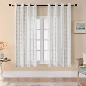 imageEstelar Textiler Sage Green Boho Farmhouse Curtains 84 Inches Long 2 Panels Soft Linen Textured Embroidered Curtains for Living Room Light Filtering Grommet Semi Sheer Drapes for Bedroom 52Wx84LWhiteSage Embroidery