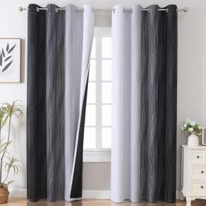 imageEstelar Textiler Thermal Insulated Blackout Curtains for Bedroom Ombre Black and Greyish White Blackout Drapes for Living Room Gradient Full Light Blocking Energy Saving Curtains 52Wx84L 2 Panels