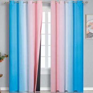 imagePink and Blue Blackout Curtains 84 Inches LongOmbre and Wave Line Pattern Grommet Thermal Insulated Gradient Blackout Curtains for BedroomFull Light Blocking Drapes for Kid Room52x84 Inch2 Panels