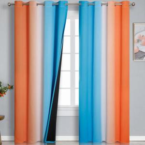 imageThermal Insulated Blue and Orange Curtains for Living Room Complete Light Blocking Ombre Blackout Curtains for Bedroom Full Room Darkening Gradient Grommet Drapes for Boy Room 52x84 Inch 2 Panels