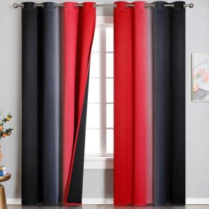 imageBlack and Red 100 Blackout Curtains 84 Inches Long Ombre Blackout Drapes for Bedroom Full Light Blocking Thermal Insulated Gradient Grommet Curtain Drapes for Living Room 52x84 Inch 2 Panels