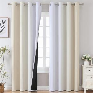 imageEstelar Textiler Beige and Greyish White Blackout Curtains for Living Room Full Room Darkening Gradient Drapes for Bedroom Thermal Insulated Ombre Grommet Curtains for Dining Room52Wx84L2 Panels