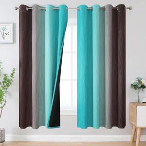 imageEstelar Textiler Teal and Brown Ombre Blackout Curtains 72 Inches Length for Bedroom Thermal Insulated Full Light Blocking Grommet Gradient Blackout Drapes for Living Room 52Wx72L 2 Panels