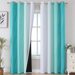 imageEstelar Textiler Teal and Grayish White Blackout Curtains for Living Room Ombre Thermal Insulated Noise Reducing Blackout Drapes for Bedroom Full Room Darkening Grommet Curtains 52Wx84L 2 Panels