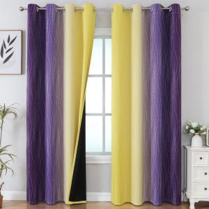 imageEstelar Textiler Yellow and Purple Ombre Blackout Curtains 84 Inch Length for Bedroom Thermal Insulated Full Light Blocking Grommet Gradient Blackout Drapes for Living Room 52Wx84L 2 Panels