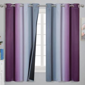 imageOmbre Purple and Gray Blackout Curtains 63 Inch Length 2 panels Full Room Darkening Grommet Thermal Insulated Gradient Drapes for Girls Room Full Light Blocking Curtains for Bedroom 52x63 Inch