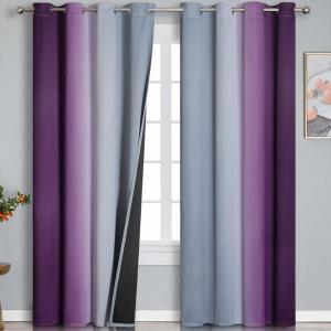 imagePurple and Grey Blackout Curtains 84 Inches LongOmbre and Wavy Line Pattern 100 Blackout Curtains for BedroomFull Light Blocking Grommet Thermal Insulated Drapes for Kids Room 52x84 Inch 2 Panels