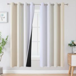 imageEstelar Textiler Full Room Darkening Blackout Curtains 72 Inch Length 2 Panels Set Ombre Greyish White and Beige Thermal Insulated Full Light Blocking Grommet Blackout Drapes for Bedroom 52Wx72L
