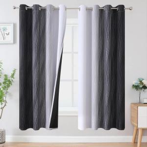 imageEstelar Textiler Full Room Darkening Blackout Curtains 72 Inch Length 2 Panels Set Ombre Greyish White and Black Thermal Insulated Full Light Blocking Grommet Blackout Drapes for Bedroom 52Wx72L
