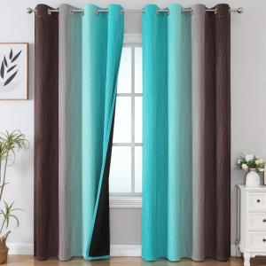 imageEstelar Textiler Full Room Darkening Gradient Blackout Curtains 96 Inch Length 2 Panels Set Ombre Teal and Brown Thermal Insulated Full Light Blocking Grommet Blackout Drapes for Bedroom 52Wx96L