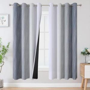 imageEstelar Textiler Full Room Darkening Greyish White and Grey Blackout Curtains 72 Inch Length 2 Panels Set Ombre Thermal Insulated Full Light Blocking Grommet Gray Blackout Drapes for Bedroom 52Wx72L
