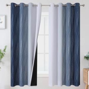 imageEstelar Textiler Full Room Darkening Greyish White and Navy Blue Blackout Curtains 63 Inch Length 2 Panels SetOmbre Thermal Insulated Full Light Blocking Grommet Blackout Drapes for Boys Room52Wx63L