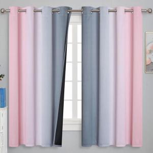 imageEstelar Textiler Ombre Gray and Pink Blackout Curtains 63 Inch Length 2 Panels Full Light Blocking Curtains for Kids Room Grommet Thermal Insulated Gradient Drapes for Girls Room 52x63 Inch