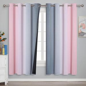 imageEstelar Textiler Ombre Grey and Pink Blackout Curtains 72 Inch Length 2 Panels Full Room Darkening Blackout Curtains for Bedroom Grommet Thermal Insulated Gradient Drapes for Kids Room 52x72 Inch