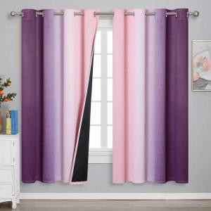 imageEstelar Textiler Ombre Pink and Purple Blackout Curtains 72 Inch Length 2 Panels Full Light Blocking Curtains for Bedroom Grommet Thermal Insulated Gradient Drapes for Living Room 52x72 Inch