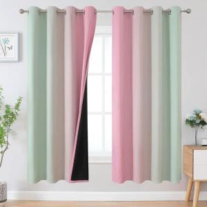 imageEstelar Textiler Ombre Sage Green and Pink Blackout Curtains for Living Room Thermal Insulated Full Room Darkening Grommet Gradient Blackout Drapes for Bedroom 52Wx72L One Pair