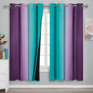 imageEstelar Textiler Ombre Teal and Purple Blackout Curtains 72 Inch Length 2 panels Grommet Thermal Insulated Gradient Drapes for Kids Room Full Light Blocking Blackout Curtains for Bedroom 52x72 Inch