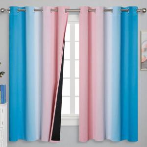 imageEstelar Textiler Pink and Blue Curtains 63 Inch Length 2 Panels Ombre Total Blackout Curtains for Bedroom Grommet Thermal Insulated Gradient Blackout Drapes for Kids Room 52x63 Inch