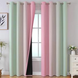 imageEstelar Textiler Sage Green and Pink Ombre Blackout Curtains 96 Inches Long for Bedroom Thermal Insulated Full Light Blocking Grommet Gradient Blackout Drapes for Living Room 52Wx96L 2 Panels