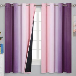 imagePink and Purple Curtains 63 Inch Length 2 panels Full Light Blocking Ombre Blackout Curtains for Kids Room Thermal Insulated Noise Reducing Gradient Blackout Curtains for Girls Bedroom 52x63 Inch