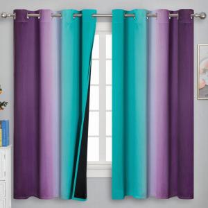 imageTeal and Purple Gradient Curtains 63 Inch Length 2 panels Ombre and Wavy Line Pattern Blackout Curtains for Kids Room Full Light Blocking Thermal Insulated Grommet Drapes for Bedroom 52x63 Inch