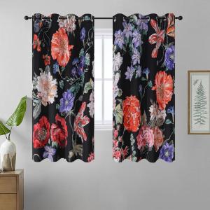 imageEstelar Textiler Classical Blue Floral Printing Curtains for Living Room Curtains 84 Inches Long Room Darkening Thick Grommet Top Farmhouse Window Treatment White Drapes for Bedroom52Wx84L2 PanelsBlack Boho Floral