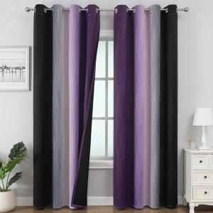 imageEstelar Textiler Purple and Black Ombre Blackout Curtains for Bedroom Thermal Insulated Gradient Blackout Drapes Full Room Darkening Energy Saving Curtains for Living Room 52Wx84L 2 Panels